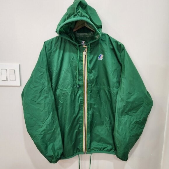 Vintage K-Way Packable Windbreaker Rain Jacket Green Outdoor 90s Y2K Size Medium - Picture 1 of 13